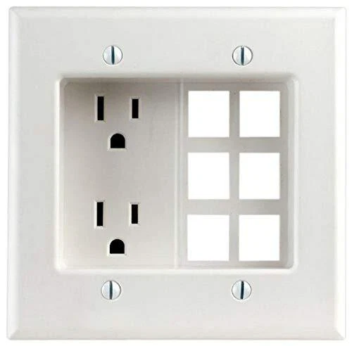 690-W Recessed Duplex Receptacle, 125 Vac, 15 A, 2 Pole, 3 Wire, White