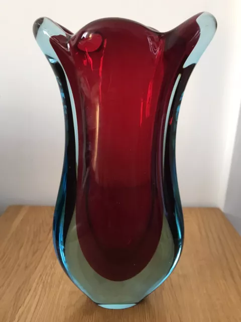 Stunning Dovetail MCM Murano Glass Vase 2.2kg Excellent 10” Tall