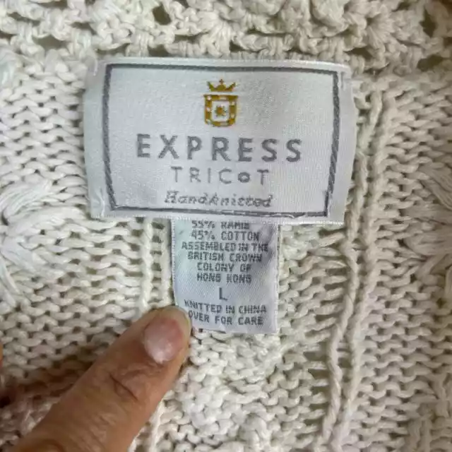 VINTAGE Express Tricot Hand Knitted Crocheted Beaded Cable Knit Sweater Large 3