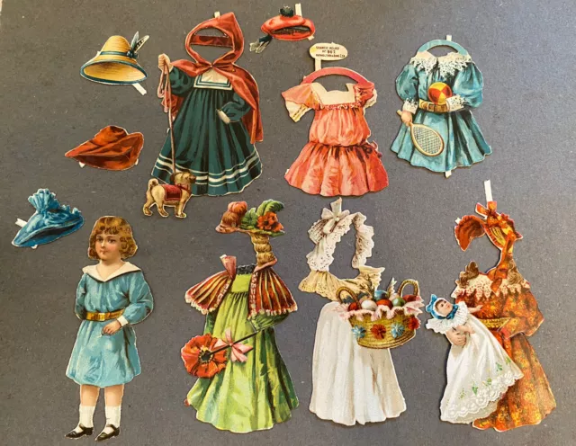 Antique Victorian Raphael Tuck Lot Of Rare Scrap Die Cut Paper Dolls From Sheet