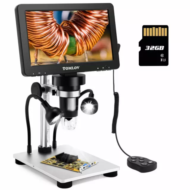 TOMLOV 7" 1080p Digital Microscope 1200x soldering Magnifyer Video photo 32G PC