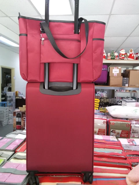 Samantha Brown 22" Spinner with Satchel 2-piece Set - Burgundy Geo Camo - New 6