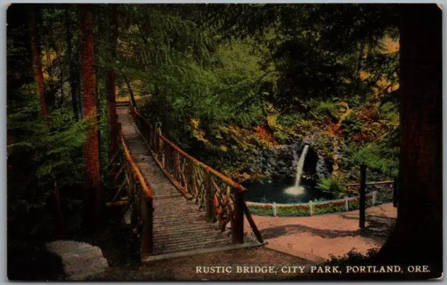 Vintage PORTLAND, Oregon Postcard "Rustic Bridge, City Park" c1910s Unused