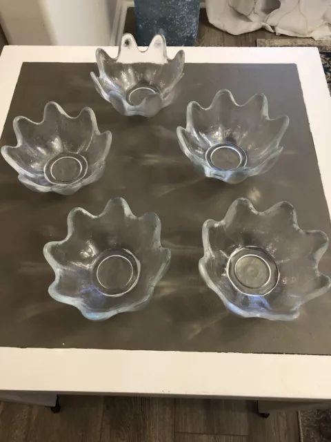 5 MCM Blenko Glass Lotus Bowls 8 Petals Clear Floriform 5.5" EUC