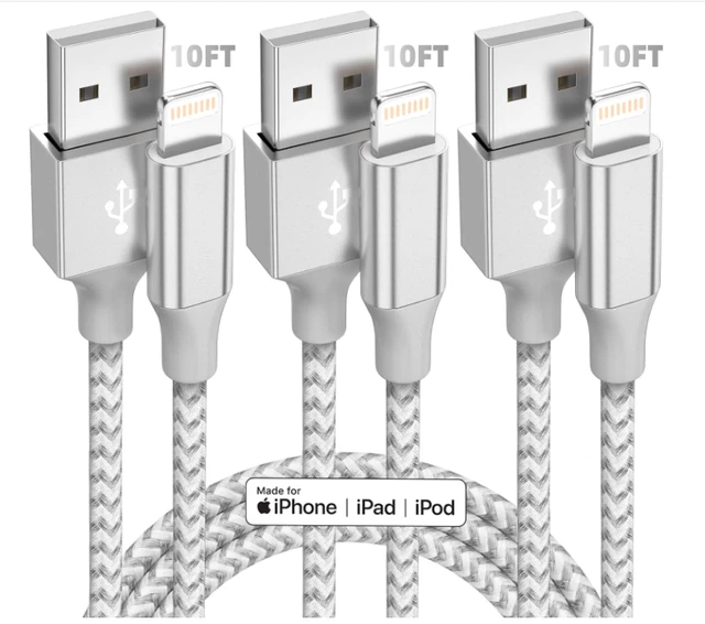 MFi Certified] 3pack 10FT Lightning Cable Fast Charging High Speed Data Transmis