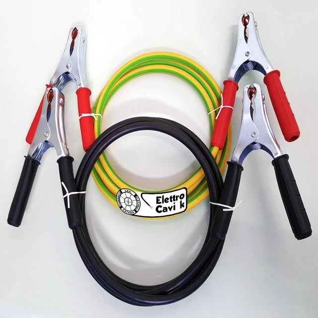ELETTRO CAVI K - CAVI PER BATTERIA AUTO CAMION FURGONI TIR TRATTORI IN RAME 70 mm² 5 + 5 mt PROFESSIONALI FLESSIBILI CON PINZE IN ACCIAIO ZINCATO 400 A CON MORSETTIERA