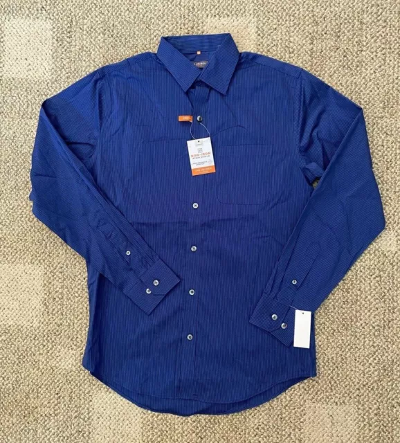 Van Heusen Traveler LS Button Up Shirt Blue Mazarine Size Small 14-14.5 No Iron