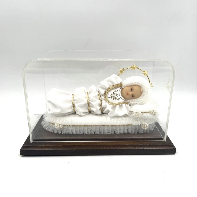 ANTICO SIMULACRO MARIA Bambina in teca plastica vintage 28cm EUR 119,00