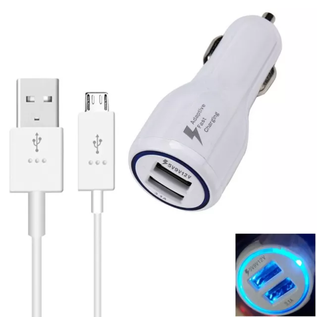 For Samsung Galaxy S6 S7 Edge Note 5 4 Adaptive Fast Rapid Car Charger +Cable
