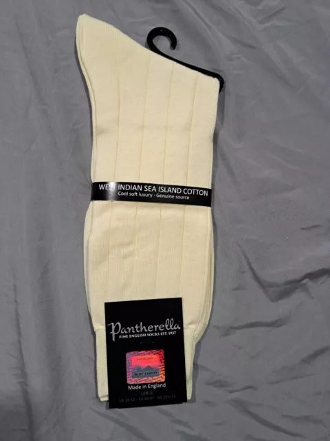 Pantherella Sea Island Cotton Blend Cream Over the Calf Sock Large 10-12