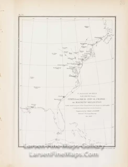 1865 Coast Survey Curves of Equal Annual Change of Magnetic Declination