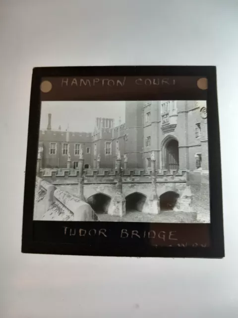 Antique Magic Lantern Slide hampton court palace the tudor bridge river thames