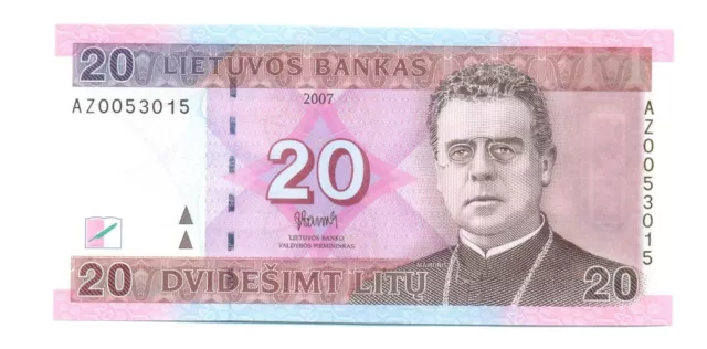 Lithuania Republic Lietuvos Bankas 20 Litu 2007 AZ Replacement UNC Pick #69