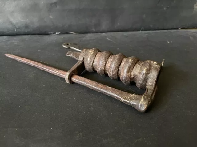 Huge Rare Old Vintage Rustic  Iron Hand Forged Unique Shape Temple Door Padlock
