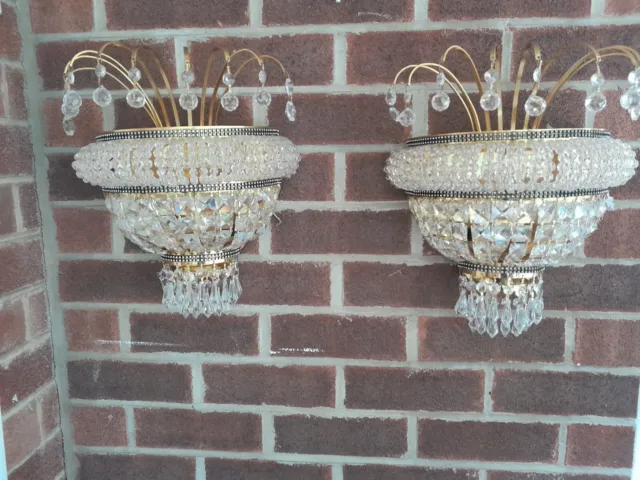 Pair Of  Crystal Wall Lights  French With Beautifull Diamonties