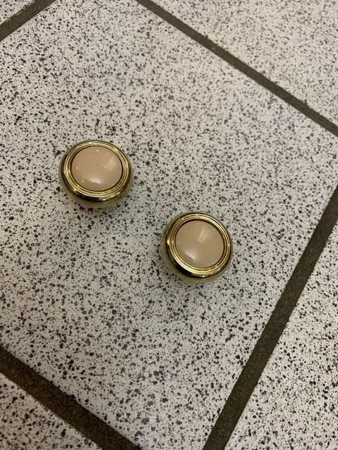 2 boutons beige laiton céramique tire rond tiroir armoire lourd milieu de siècle vintage 7