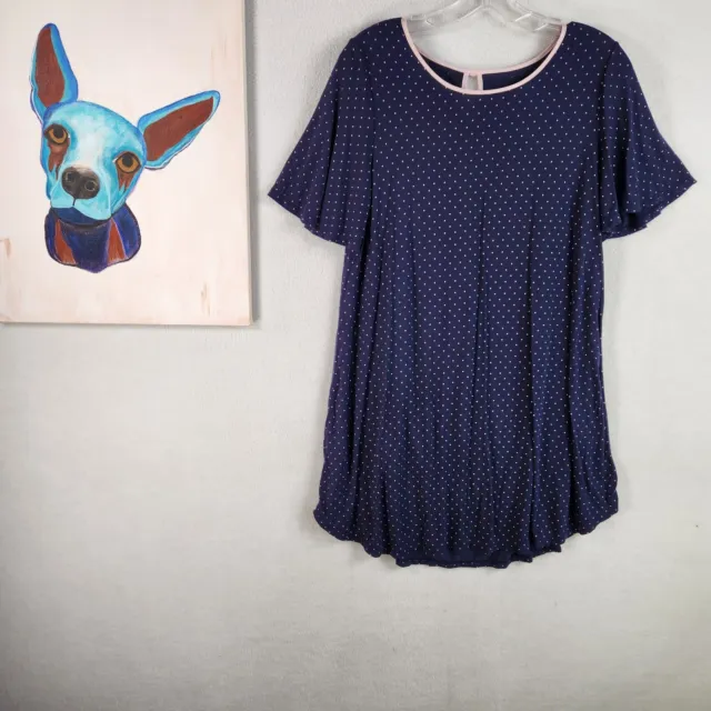 Kate Spade New York Womens Short Sleeve Nightgown Navy Blue Polkadot Modal Sz XS