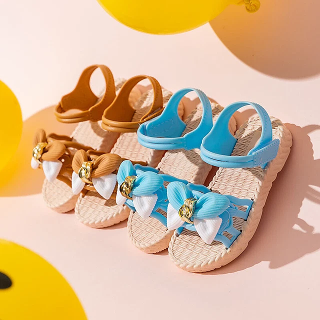 Girls Bow Flat Summer Sandals Toddler Baby Kids Holiday Princess Shoes Size- 3