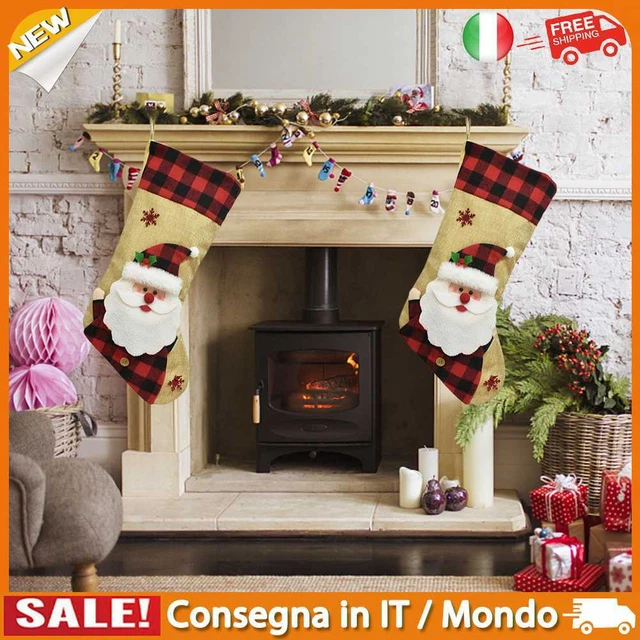 IT Plaid Candy Bag Tree Ornaments Christmas Stocking Sacks for Fireplace (Old Ma