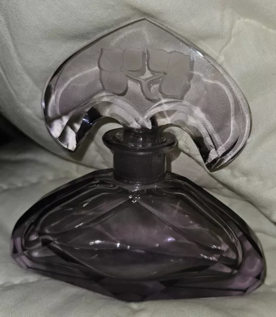 Czech Bohemian Glass Vintage Art Deco Etched Amethyst Perfume Bottle Signed