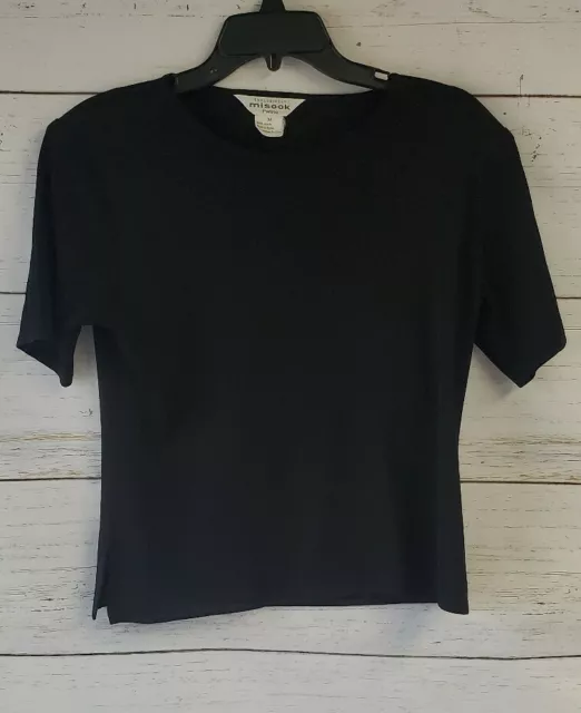 Exclusively Misook Petite Womens Medium Top Black 100% Acrylic Shirt Blouse