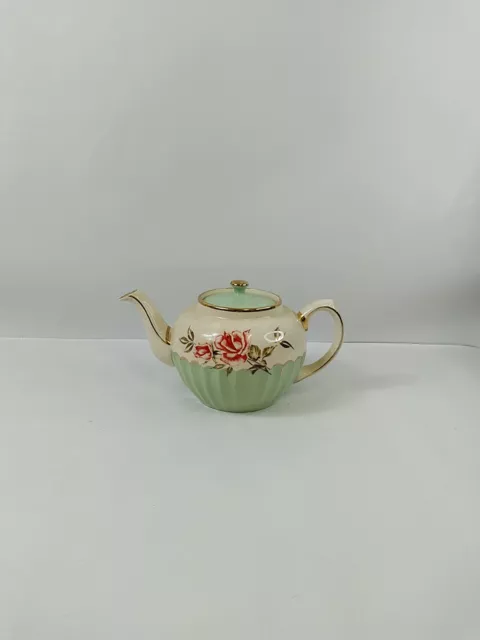 Vintage Sadler Staffordshire Green And Floral Teapot With Lid Made In England