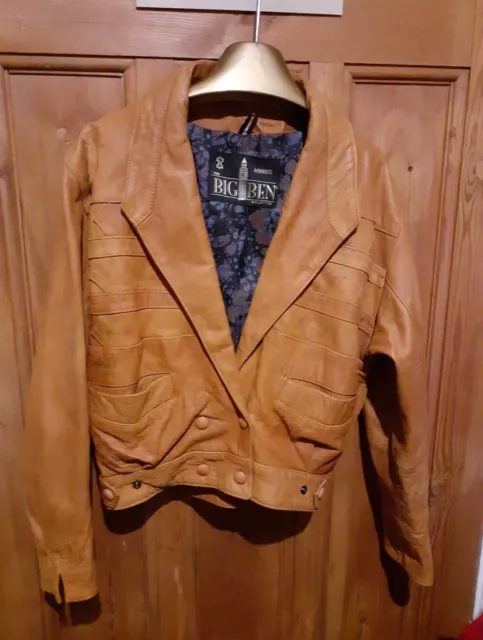 Ladies Vintage THE BIG BEN Tan Soft Leather Double Breasted Jacket - Size S