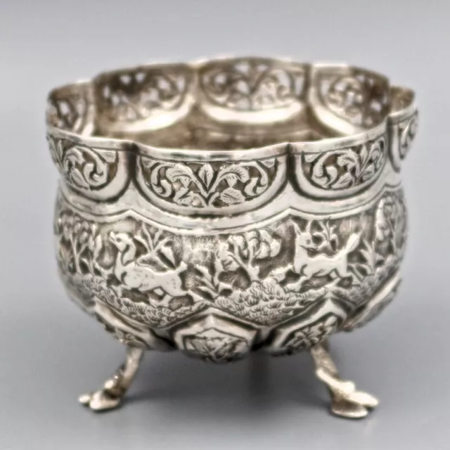 Antique Indian Solid Silver Serving Bowl Jungle Pattern Elephant Hand Crafted