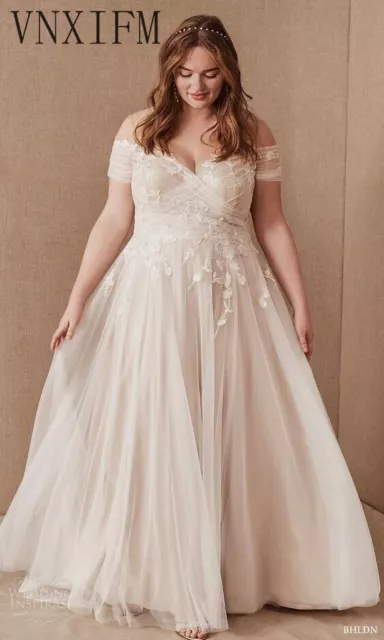 Plus Size Beach Wedding Dress Boho White Ivory Off Shoulder Backless Floor gown