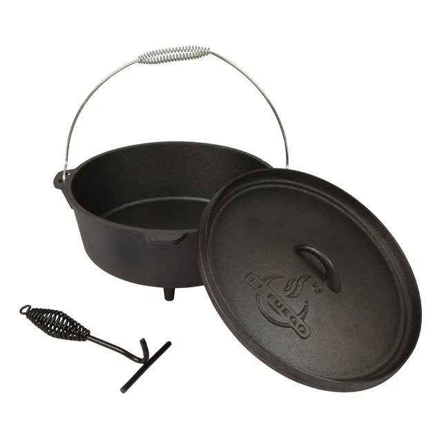 Dutch Oven Gusseisen BBQ Bräter Feuertopf 5,64 L Schmortopf Grill Camping Topf
