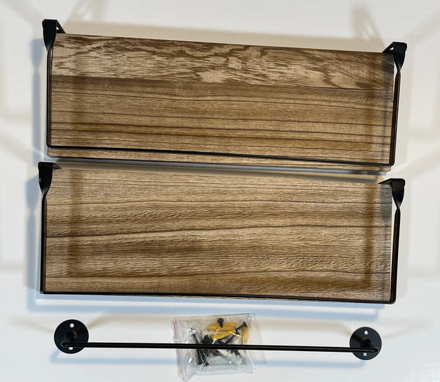 Amada Rustic Floating Shelves Wall Mounted, Solid Paulownia Wood Set of 2 for Ki