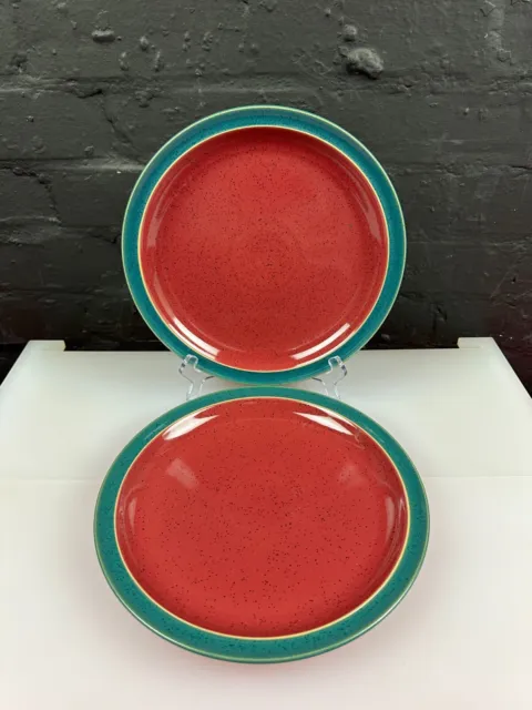 2 x Denby Harlequin Green / Red Dinner Plates 26.5 cm Wide Last Set Available