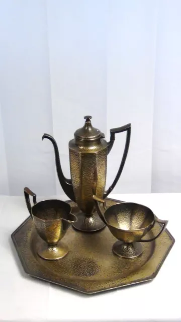 Antique Homan Quad Silver Plate Coffee/Tea Urn,Sugar Bowl,Creamer,Tray,Marked