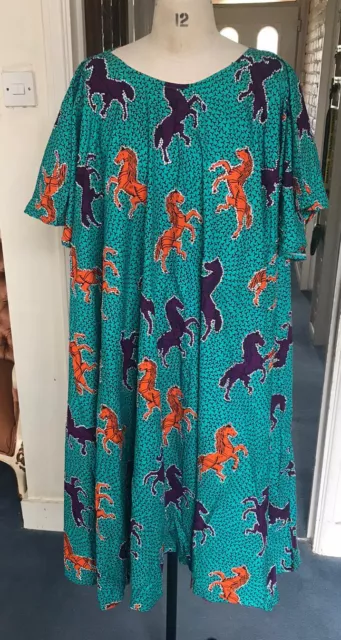 Insolito Abito Taglia Unica Stile Africano Cavallo In Cotone Stampa Multistampa Cerchio Completo Smock