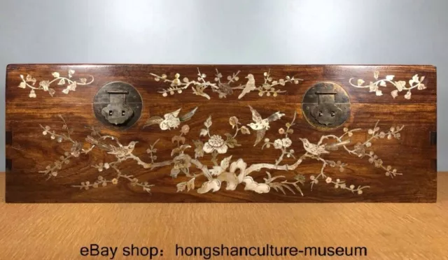 32 "China Huanghuali Wood Carved Dynasty Flower Bird Pattern Jewelry Storage box