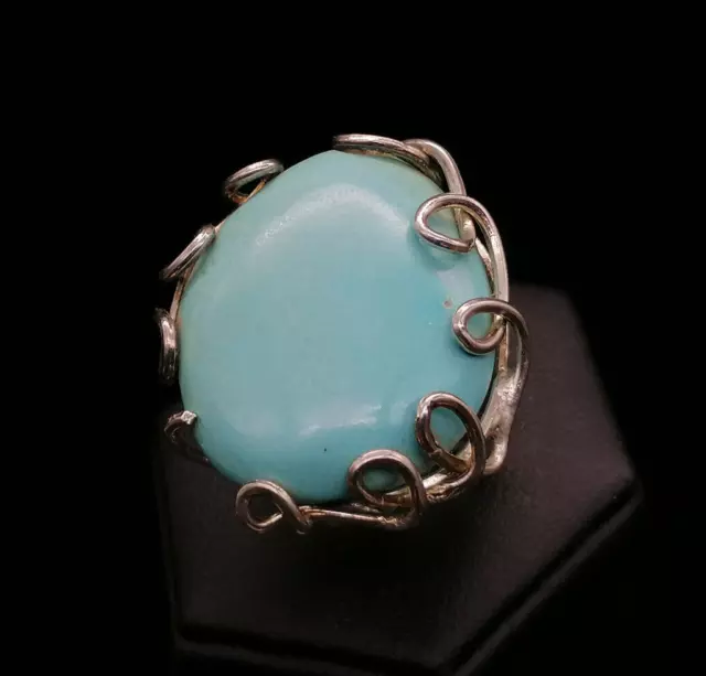 Bague pour Femme Vrai Turquoise Sasso Argent Blanc Titre 925 Fabriqué En Italie