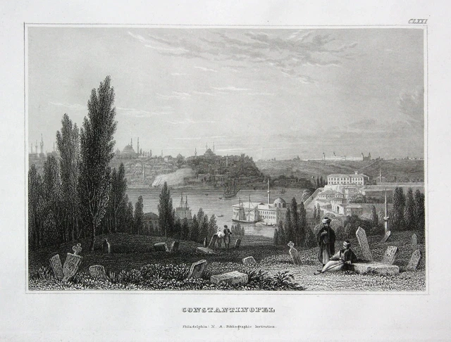 Konstantinopel Constantinople Istanbul Vista Incisione Acciaio Engraving 1850