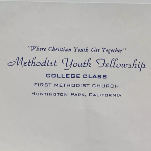 1949 YOUTH FELLOWSHIP First Methodist Church Invitation Letter