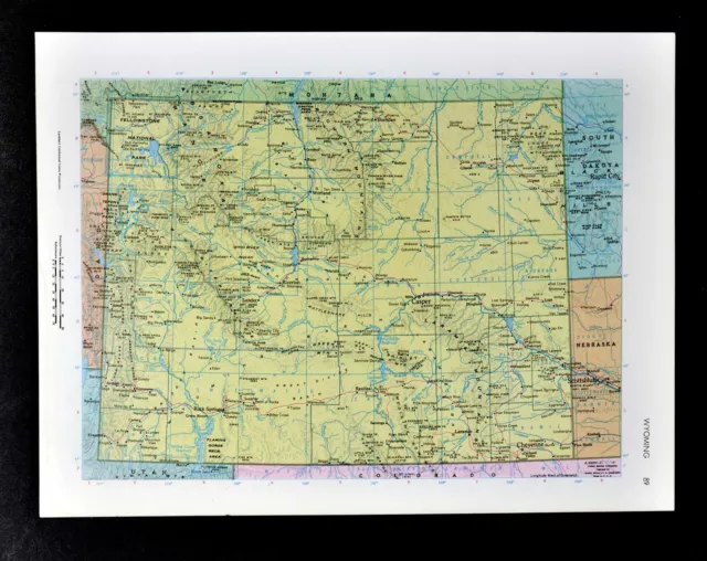 c1970 McNally Cosmo Map - Wyoming - Casper Cheyene Yellowstone Grand Teton Parks