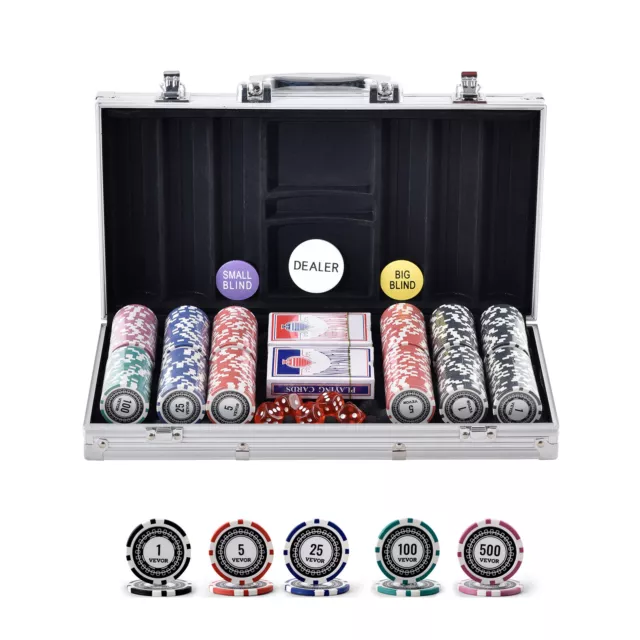 VEVOR 300-Piece Poker Chip Set with Aluminum Case Cards 11.5 Gram Casino Chips