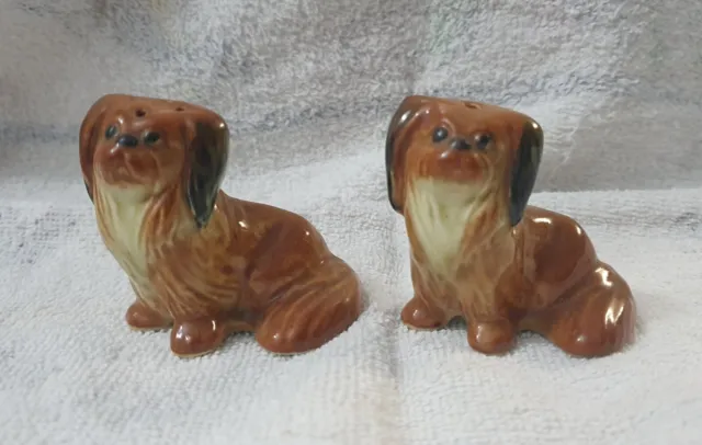 Vintage Australian Darbyshire Pottery Pekinese Dog Salt And Pepper Shakers