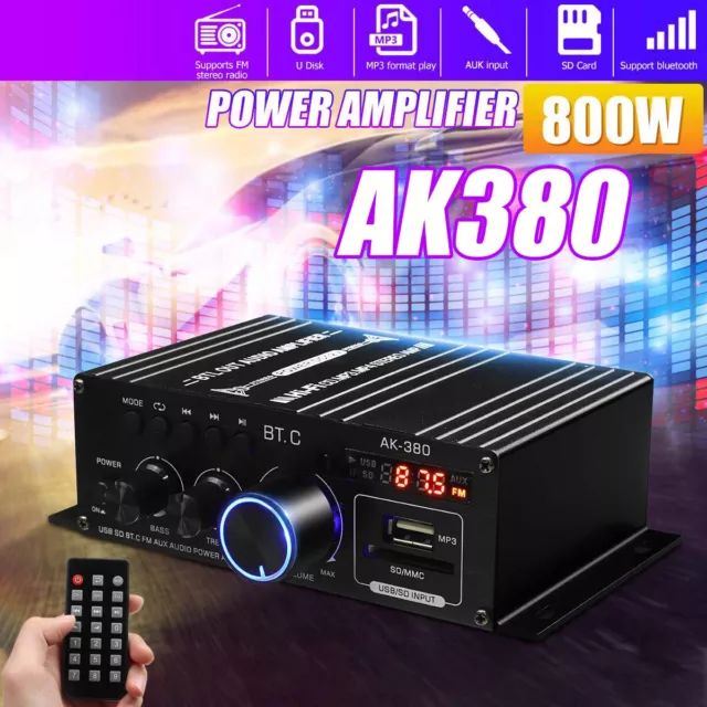 Bluetooth HiFi Power Amplifier Audio Digital Stereo FM AMP With Remote UK