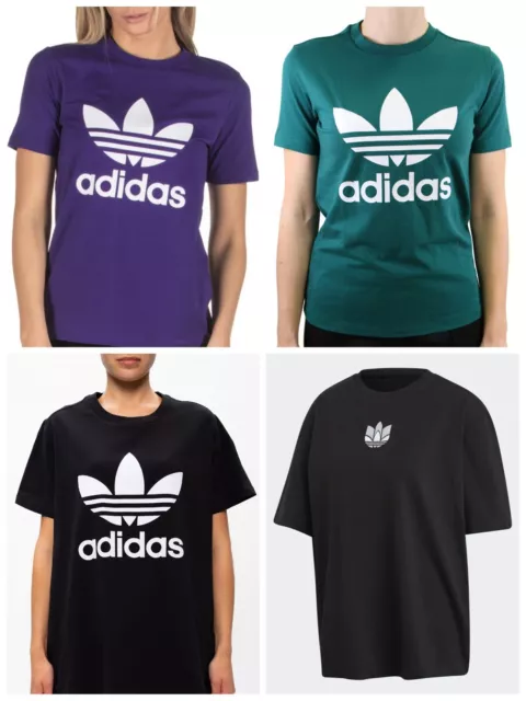 Women Adidas Originals Logo T-Shirt Short Sleeve T-Shirt -Purple, Green & Black