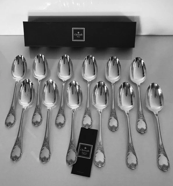 Lot De 12 Grandes Cuillères à Soupe En Métal Argenté Guildart