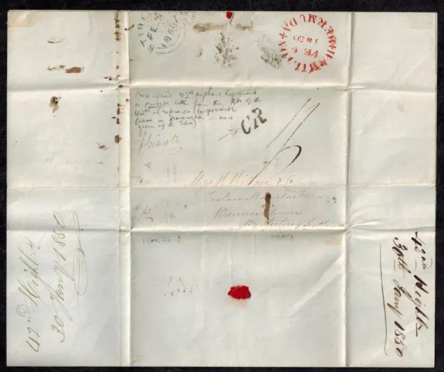 Bermuda 1850 PM 4 Red on Letter w/ CR Caledonian Railway and "1/2" Mark