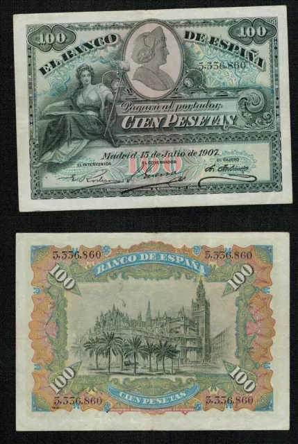 España 100 pesetas 1907 Alegorías 3336860 Madrid 15 de julio SIN MANIPULAR RARO.