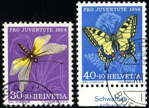 SCHWEIZ 605/6 o, 1954, 30 und 40 C. Schmetterlinge, 2 Prachtwerte, Mi. 17.50