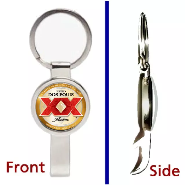 Pendentif ou porte-clés bière Dos Equis ton argent ouvre-bouteille secret