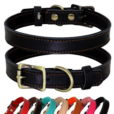 Genuine Leather Small Dogs Collar Soft Padded Adjustable Brass Buckle for Puppy