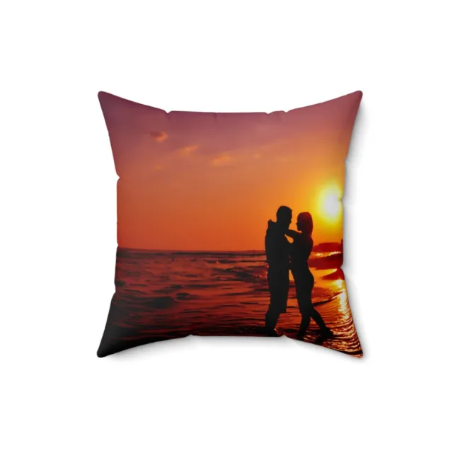 Beach at Sunset Lovers embracing  Pillow Spun Polyester Square Pillow